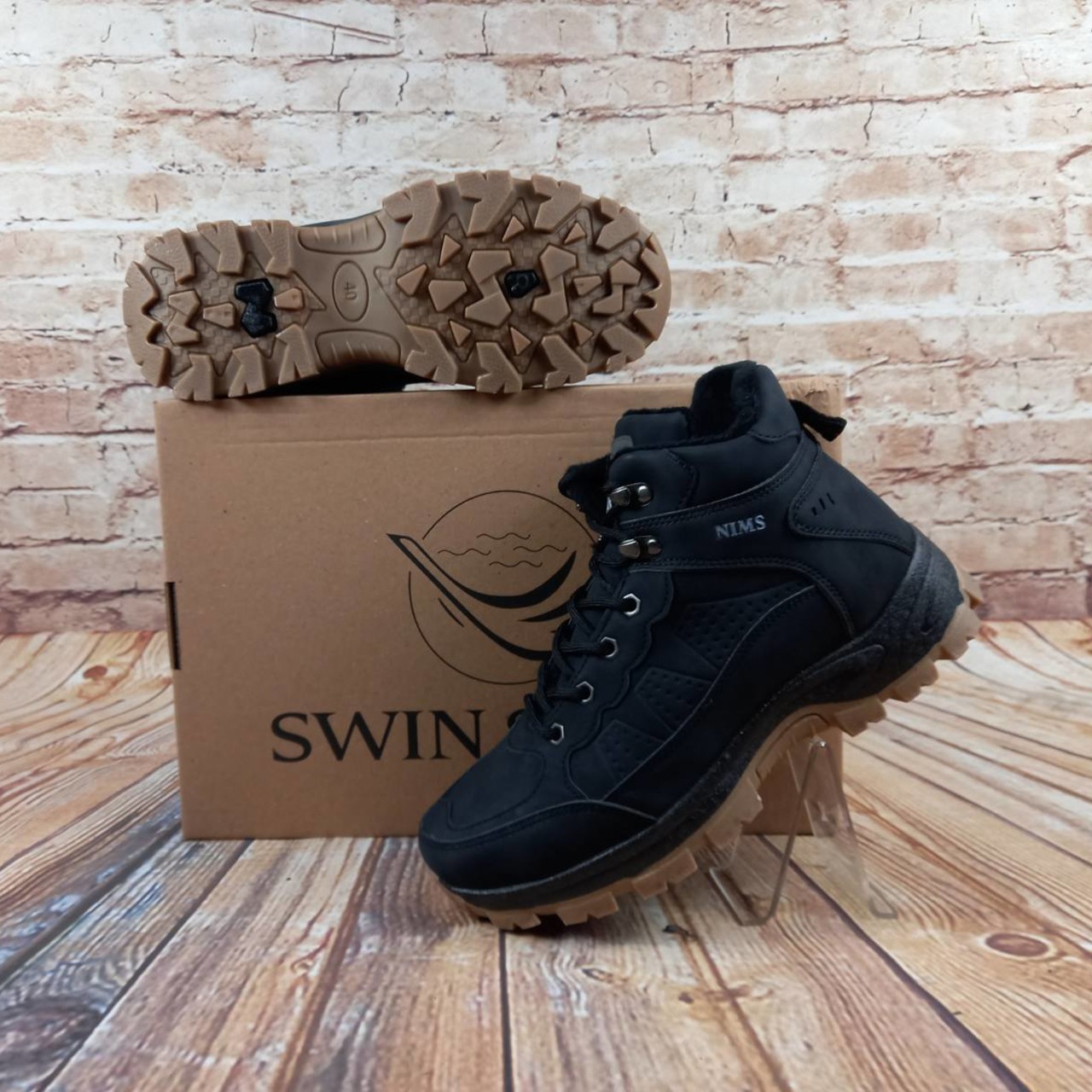Черевики чоловічі Swin Shoes 10022 зима чорні еконубук, останній 42 розмір