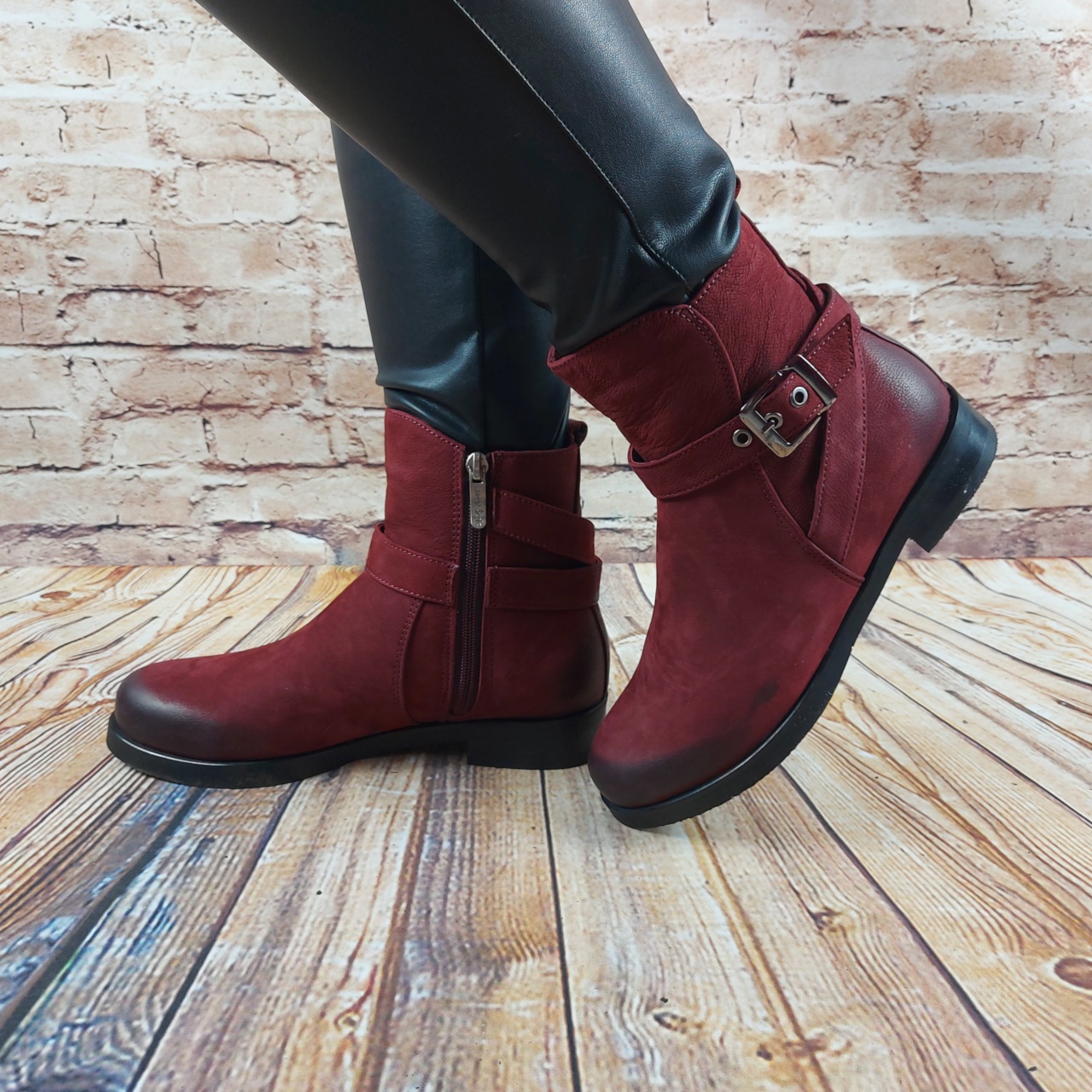Черевики жіночі зимові Leader Style 2559-1 бордові замша низький хід