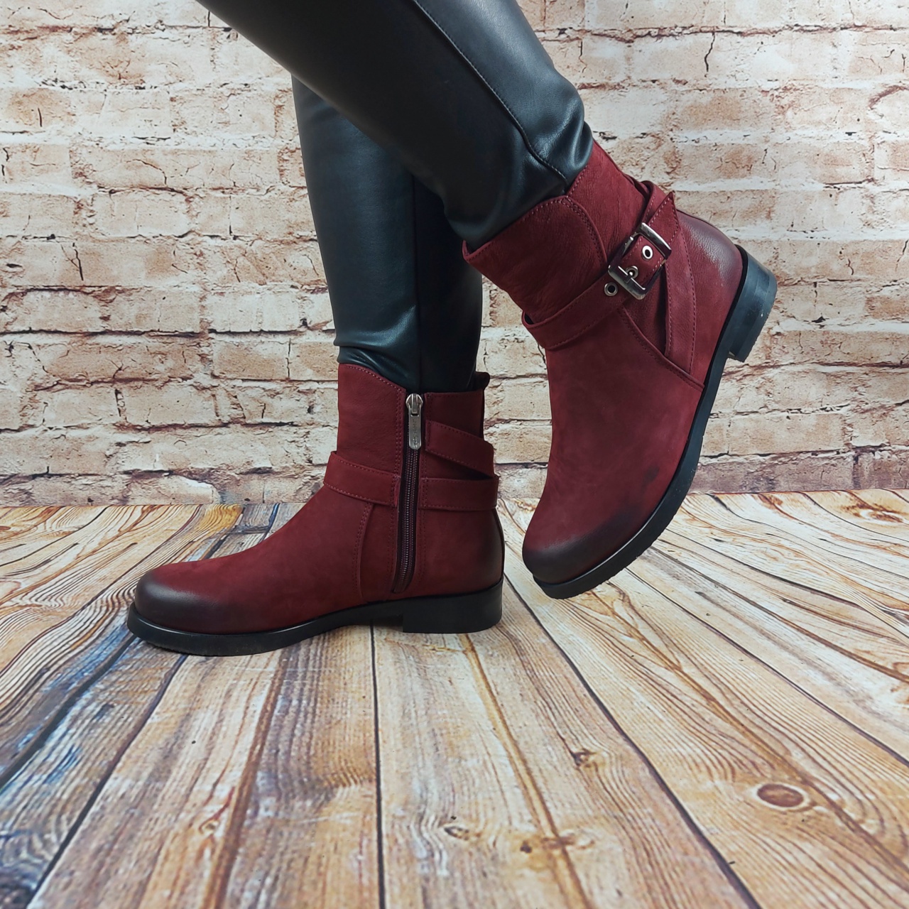 Черевики жіночі зимові Leader Style 2559-1 бордові замша низький хід
