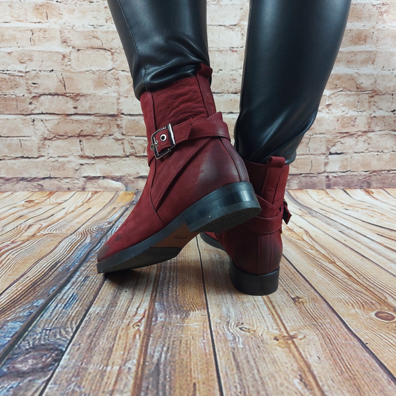 Черевики жіночі зимові Leader Style 2559-1 бордові замша низький хід