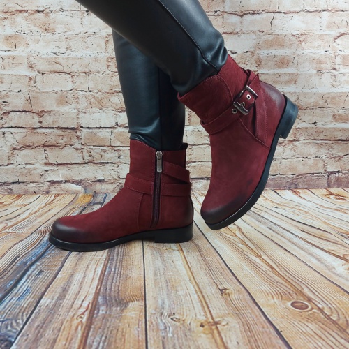 Черевики жіночі зимові Leader Style 2559-1 бордові замша низький хід